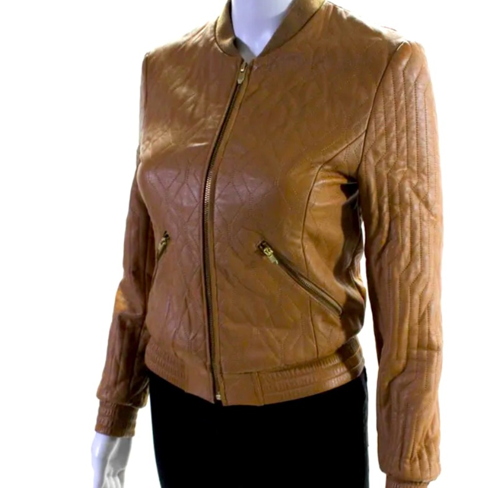 Gorgeous sheepskin leather jacket. Sexy fit. On trend color. Soft, luxurious!